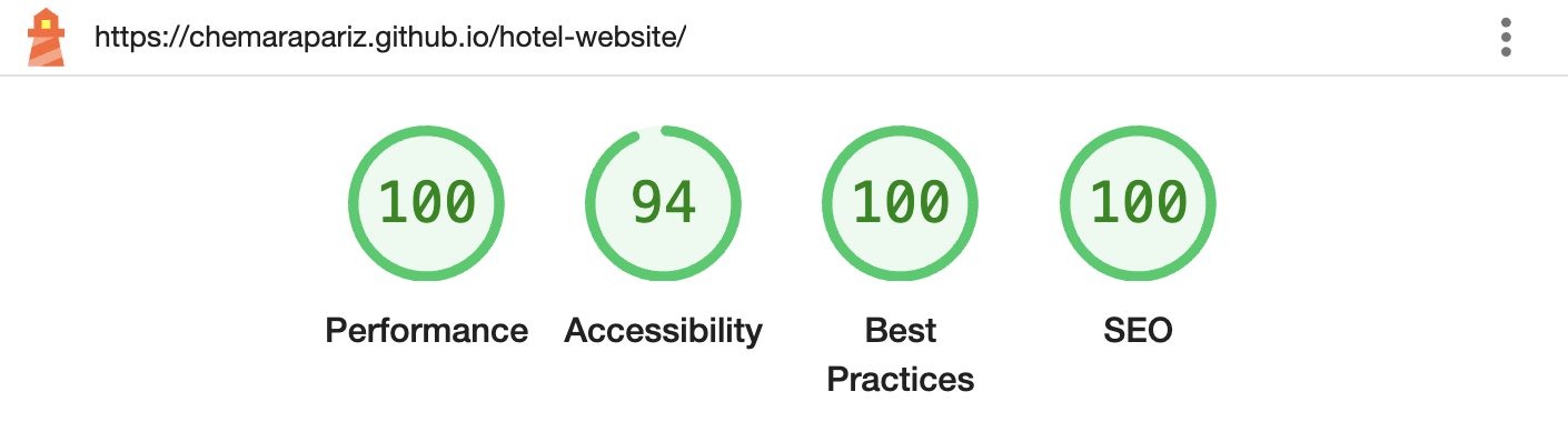 Lighthouse audit showing perfect performance and SEO scores for a client website